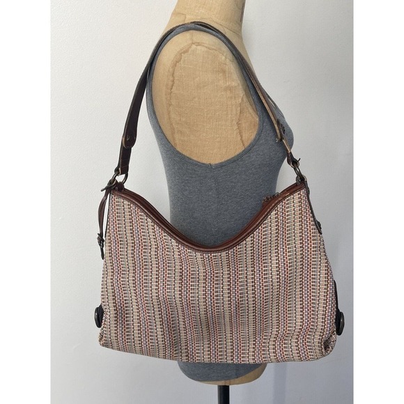 Fossil Key Earthtones Woven Medium Size Tote Satchel Hobo Shoulder Bag Purse - Picture 1 of 11